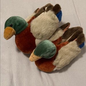 Plush Mallard Duck Slip-On Slippers - Green & Brown